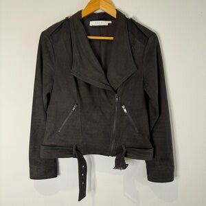 ASTR The Label Women's charcoal suede-like cropped moto jacket - sz S